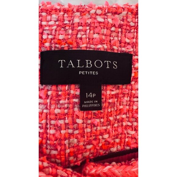 Talbots 14P Petites Tweed Pink/Coral/Red Button Front Jacket Polyester Acrylic - Picture 4 of 16